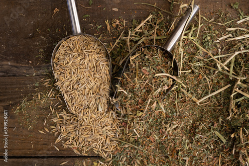 shovel spoons with horse food ingredients