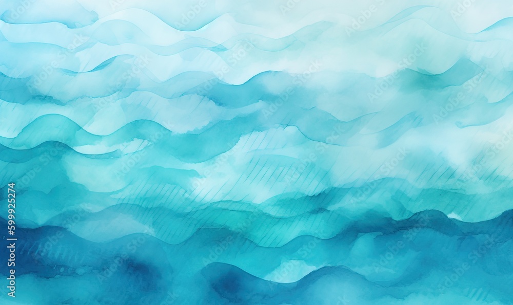  a painting of a blue ocean with a white sky in the background.  generative ai