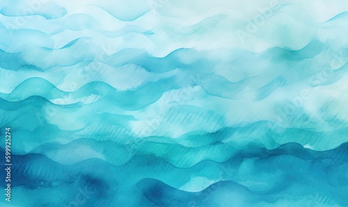  a painting of a blue ocean with a white sky in the background. generative ai