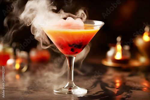 colorful alcohol cocktail decorated for Halloween. Generative AI