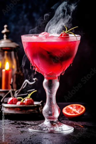 Blood Mary alcohol cocktail decorated for Halloween. Generative AI