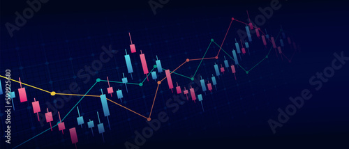 Financial graph with up trend line candlestick chart in stock market on neon color Widescreen background