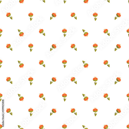 Blooming tulips seamless vector pattern. Simple scandi floral design. Cute hand drawn small flowers background for print  wrapping paper  textile  fabric  wallpaper  gift  card  packaging  apparel.