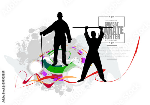 Young male karate warrior. Healthy lifestyle. Martial arts. Vector