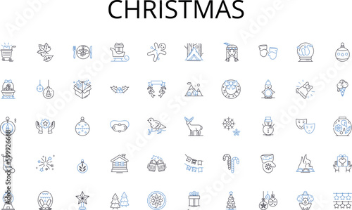 Christmas line icons collection. Advocacy, Empowerment, Volunteerism, Engagement, Philanthropy, Outreach, Collaboration vector and linear illustration. Responsibility,Altruism,Community outline signs