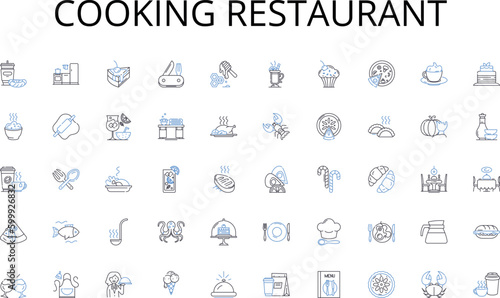 Cooking restaurant line icons collection. Central, Hub, Main, Administration, HQ, Principal, Center vector and linear illustration. Centralized,Epicenter,Core outline signs set