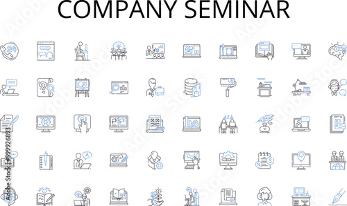 Company seminar line icons collection. Preparation, Anxiety, Questions, Performance, Experience, Qualifications, Research vector and linear illustration. Communication,Confidence,Attire outline signs