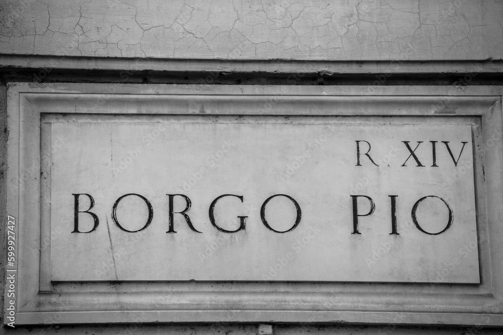 Obraz premium Street Plate of Borgo Pio, Vatican, Rome
