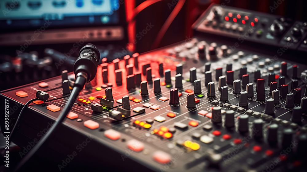 Professional microphone and sound mixer in radio station studio. Generative  Ai Stock Illustration | Adobe Stock