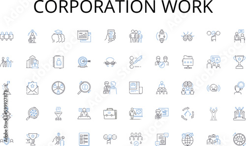 Corporation work line icons collection. Expedition, Thrill, Exploration, Quest, Trek, Odyssey, Venture vector and linear illustration. Outdoor,Challenge,Excursion outline signs set