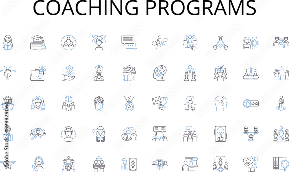 Coaching programs line icons collection. Innovation, Entrepreneur, Investment, Profit, Start-up, Marketing, Expansion vector and linear illustration. Growth,Nerk,Partnership outline signs set