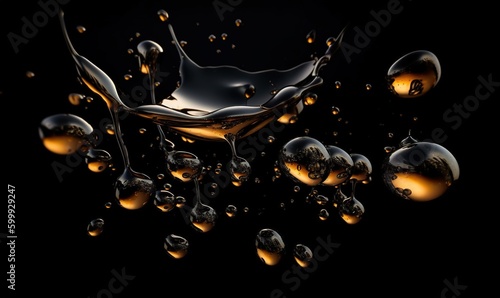  a liquid splashing out of a glass on a black background. generative ai