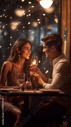 Young couple in love having dinner at a romantic restaurant. Concept: Love. Generative AI