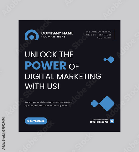 Digital business marketing banner for social media post template, We are digital marketing experts, and We find new ways to market you digitally, Your business needs attention