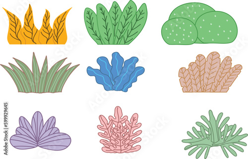 Fototapeta Naklejka Na Ścianę i Meble -  Hand drawn grass vector illustration for elements Stylized cute bushes. grass Isolated natural elements on a white background