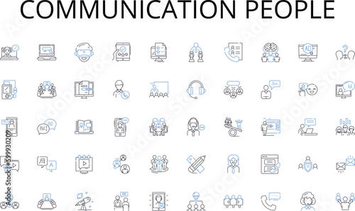 Communication people line icons collection. Exchange, Interact, Converse, Communicate, Debate, Discuss, Reveal vector and linear illustration. Share,Connect,Collaborate outline signs set