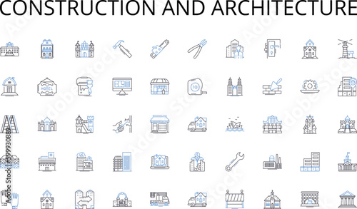 Construction and architecture line icons collection. Assembly, Fabrication, Automation, Machining, Production, Welding, Operations vector and linear illustration. Assembly line,Quality control