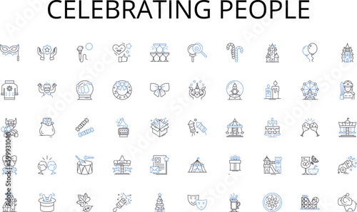 Celebrating people line icons collection. Plotting, Strategizing, Organizing, Devising, Calculating, Machinating, Conspiring vector and linear illustration. Scheming,Designing,Blueprinting outline