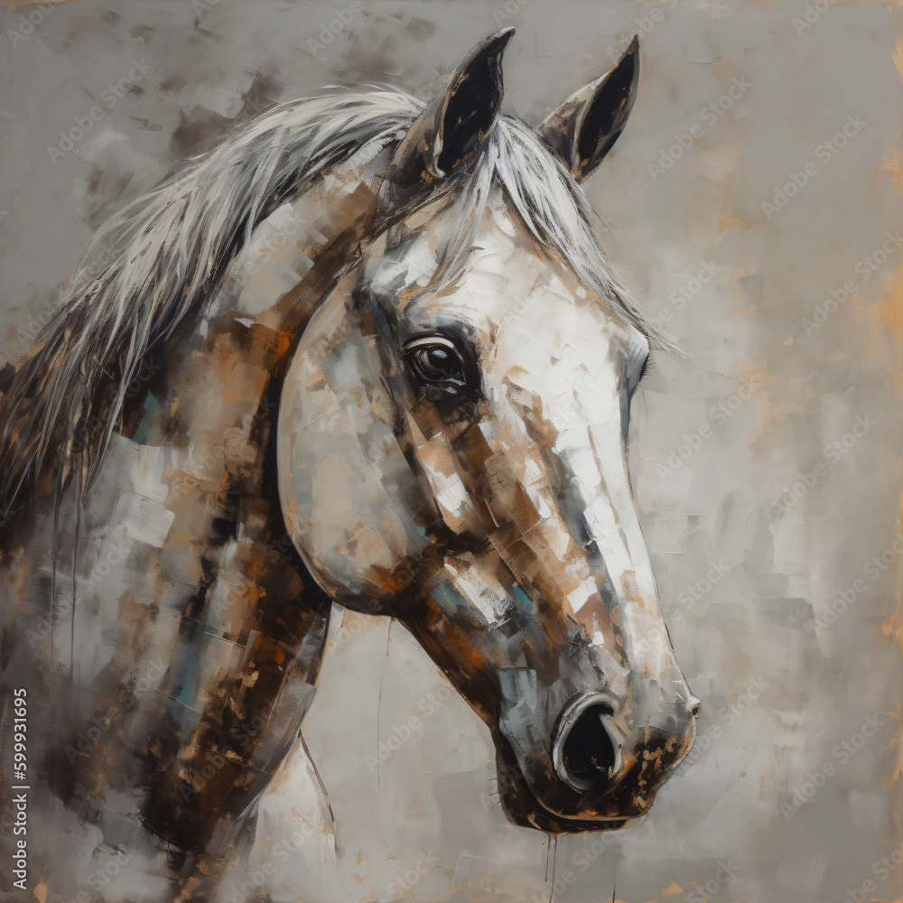 painting of a horse  head on a gray background Generative Ai