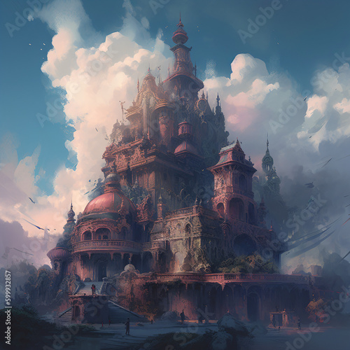 A fantasy castle in the sky Generative Ai