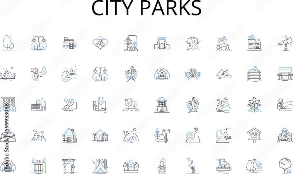 City parks line icons collection. Synergy, Partnership, Unity, Trust, Cohesion, Cooperation, Alliance vector and linear illustration. Alignment,Coordination,Comradeship outline signs set