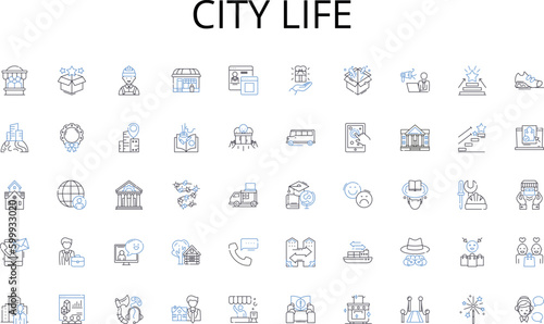 City life line icons collection. Agility, Adventure, Athlete, Balance, Cardio, Competition, Endurance vector and linear illustration. Energy,Excitement,Exercise outline signs set