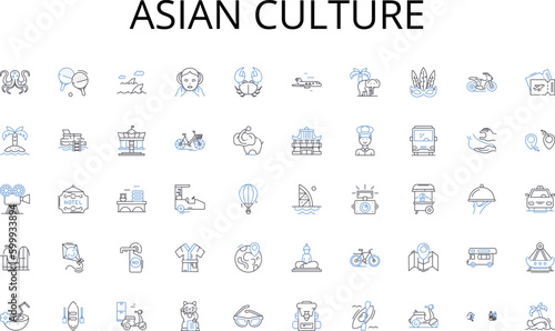 Asian culture line icons collection. Makeup, Skincare, Spa, Beauty, Salon, Nails, Haircare vector and linear illustration. Cosmetics,Waxing,Massage outline signs set