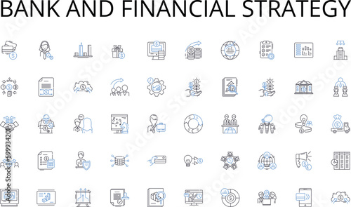 Bank and financial strategy line icons collection. Consumerism, Customer service, Merchandising, Branding, Purchasing, E-commerce, Fast fashion vector and linear illustration. Sales,Experience