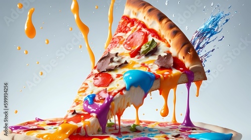 Fototapeta pizza image with splash color art illustration, generative Ai image