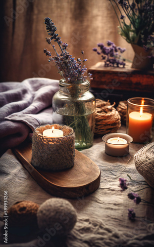 home spa background with natural elements on the table