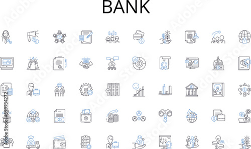 Bank line icons collection. Chatty, Conversational, Communicative, Gossip, Banter, Rib-tickling, Witty vector and linear illustration. Intelligent,Chucklesome,Lively outline signs set