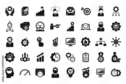 Productivity icons set simple vector. Increase production. Work quality