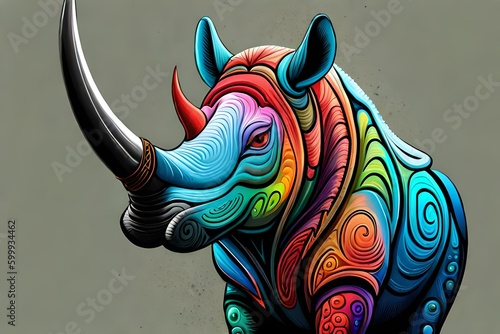 Rhinoceros illustration with color art, Generative Ai art © Zandhira