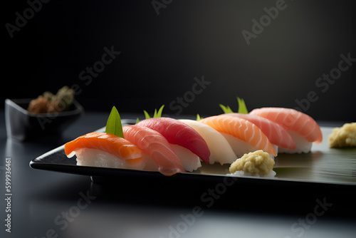 salmon sushi served on gourmet plate