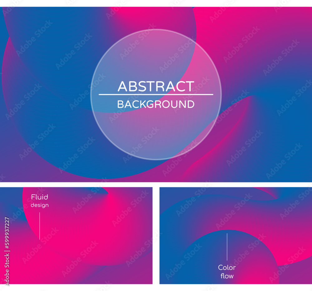 Abstract geometric blue nad pink vector background with 3d twisted liquid shape. Set of colorful design templates with fluid shapes.