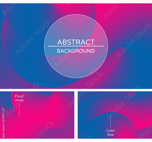 Abstract geometric blue nad pink vector background with 3d twisted liquid shape. Set of colorful design templates with fluid shapes.