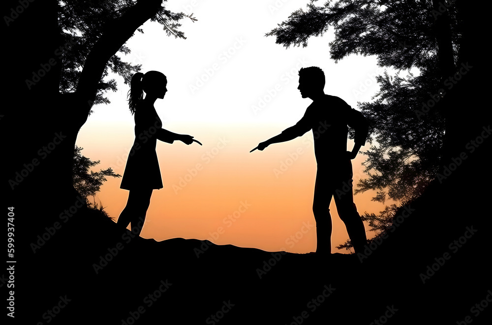 Ai generated of silhoutte of two people arguing, men and women arguing, conflict, couple, lover