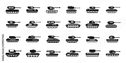 Battle tank icons set simple vector. War combat. Military army
