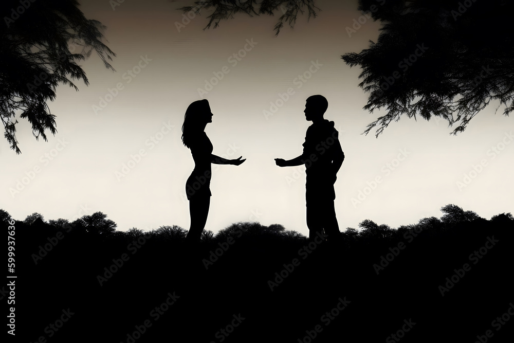 Ai generated of silhoutte of two people arguing, men and women arguing, conflict, couple, lover Ai generated of silhoutte of two people arguing, men and women arguing, conflict, couple, lover