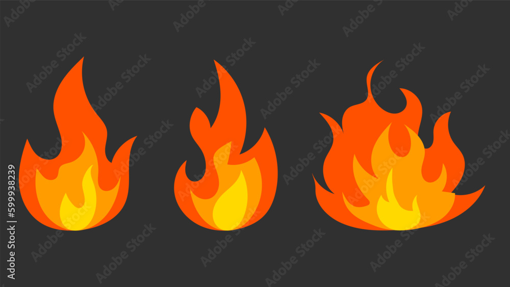 Red Fiery flames vector set, isolated on white background  , Vector illustration EPS 10