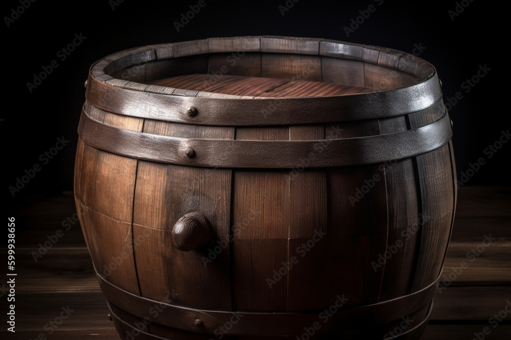 A wooden barrel with a spout. Wood texture, background Generative AI A wooden barrel with a spout. Wood texture, background Generative AI