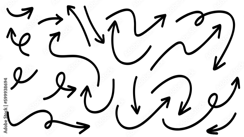 Arrows pointing in different directions handwritten calligraphy set ,Hand drawn design elements , Flat Modern design isolated on white background ,Vector illustration EPS 10 Arrows pointing in different directions handwritten calligraphy set ,Hand drawn design elements , Flat Modern design isolated on white background ,Vector illustration EPS 10