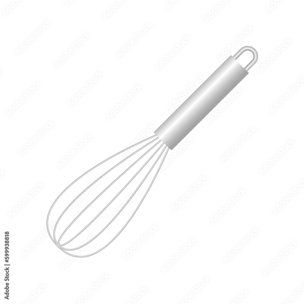 Silver whisk for whisking and stirring. Culinary kitchen steel equipment for mixing cooking ingredients and whisking eggs with cream and vector blender Silver whisk for whisking and stirring. Culinary kitchen steel equipment for mixing cooking ingredients and whisking eggs with cream and vector blender