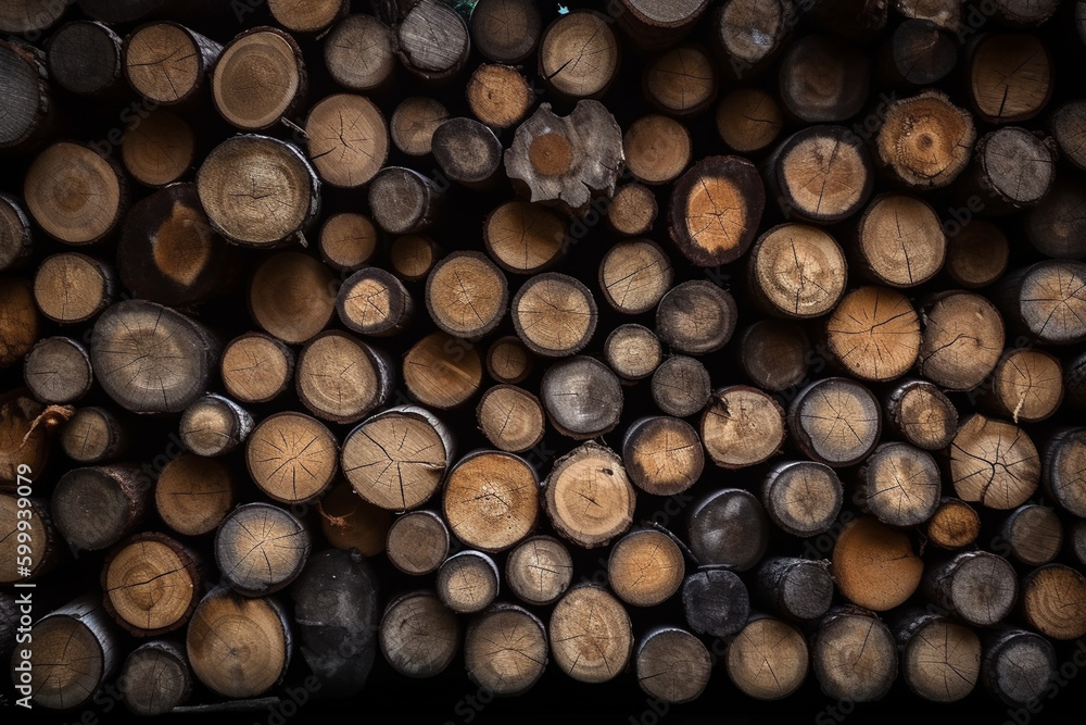 A stack of wooden logs. Wood texture, background Generative AI A stack of wooden logs. Wood texture, background Generative AI