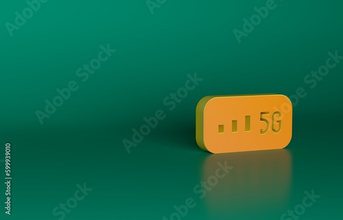 Orange 5G new wireless internet wifi connection icon isolated on green background. Global network high speed connection data rate technology. Minimalism concept. 3D render illustration
