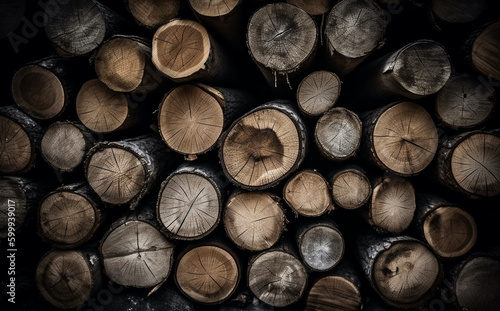 A stack of wooden logs. Wood texture  background Generative AI