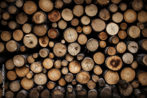 A stack of wooden logs. Wood texture  background Generative AI