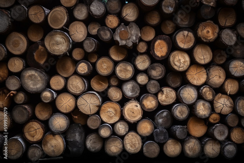 A stack of wooden logs. Wood texture, background Generative AI