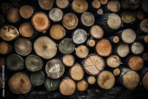 A stack of wooden logs. Wood texture  background Generative AI
