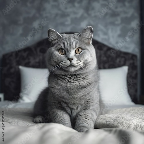 Cute Grey Cat Laying in the Bed © Platon